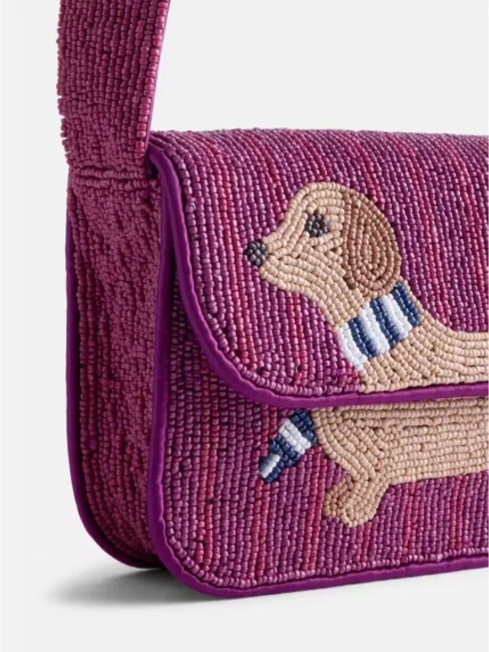 Viral Beaded Shoulder Bag Free Assembly Dachshund Doxie Dog Merlot Purple NWT